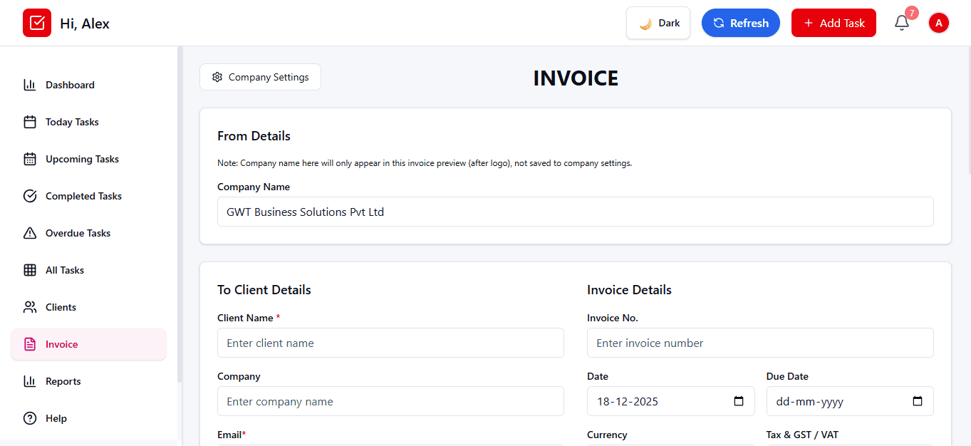 Invoice on laptop